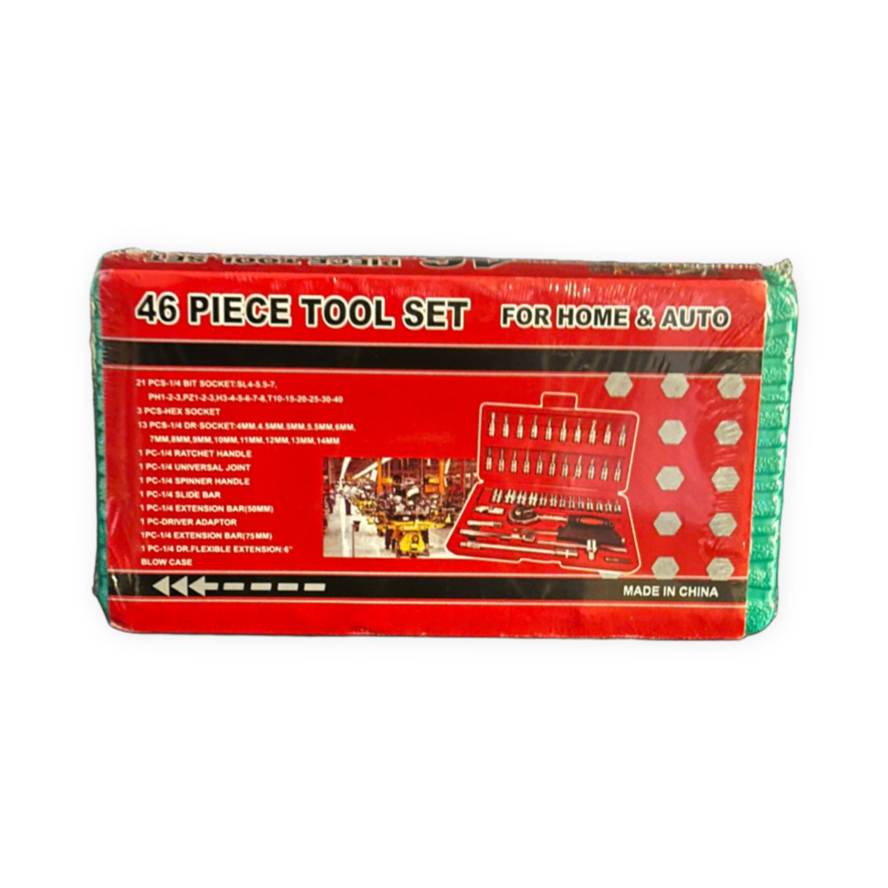 46 Piece Tool Set for Home & Auto with Ratchet and Sockets